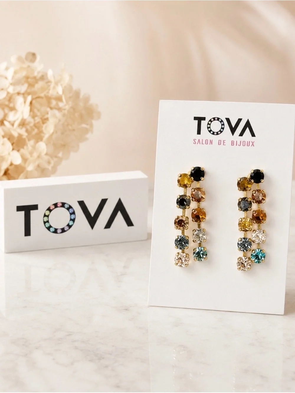 TOVA Multicolor metallic Crystal Drop Earrings - Gold Setting